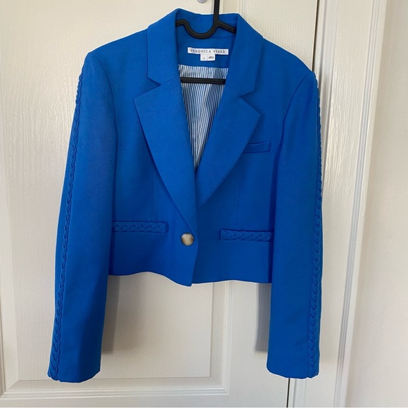 $598 NWOT Veronica Beard Behren Cropped Woven Blazer Jacket in Azure Blue Sz 6 - Picture 4 of 15